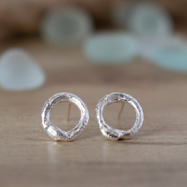 Silver Earrings, Circle Hoop Stud Earrings, Simple Minimalist Jewellery