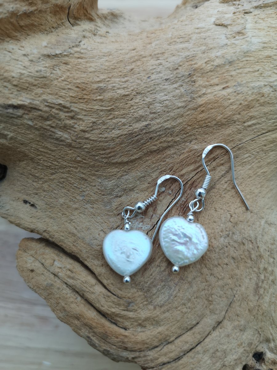Sterling silver freshwater cultured heart shaped pearls 
