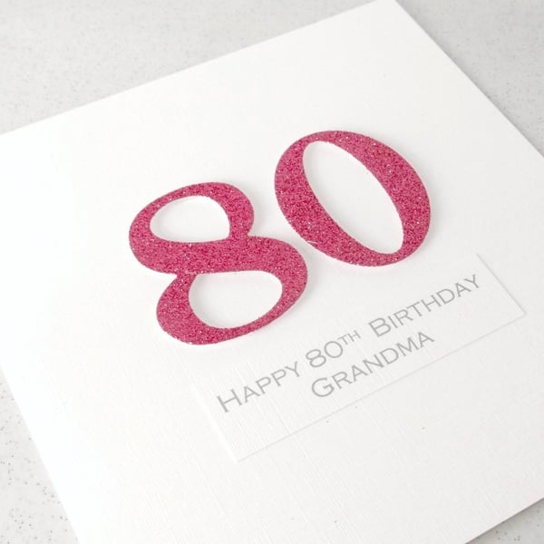 Handmade 80th birthday card - personalised with any age and message