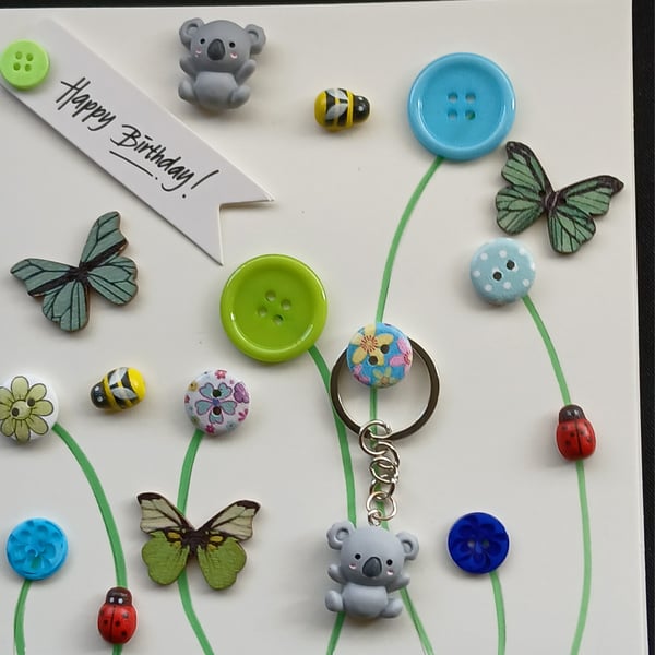 Handmade birthday, keyring card