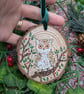 Owl hand-painted Christmas log slice decoration  - Image 1