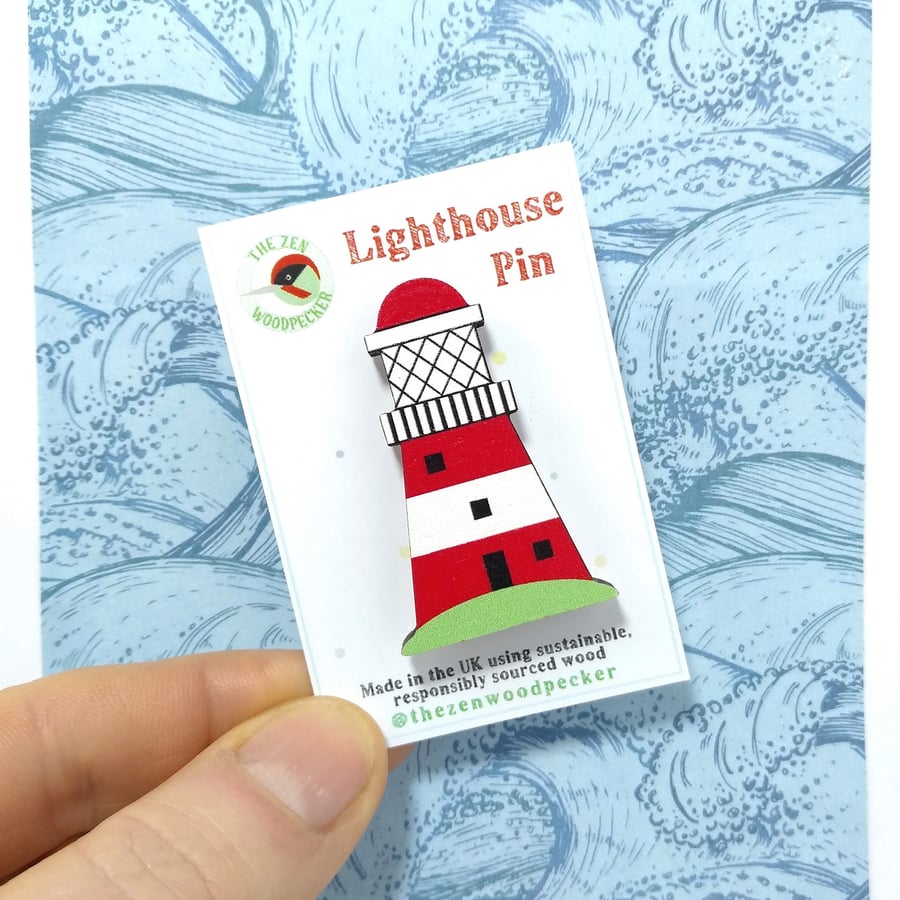 Lighthouse Pin Badge, Seaside Badge, Nautical Brooch, Coastal Accessories