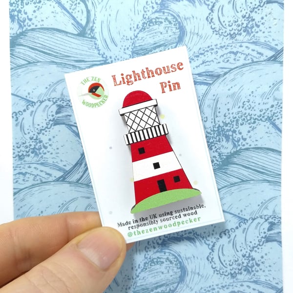 Lighthouse Pin Badge, Seaside Badge, Nautical Brooch, Coastal Accessories