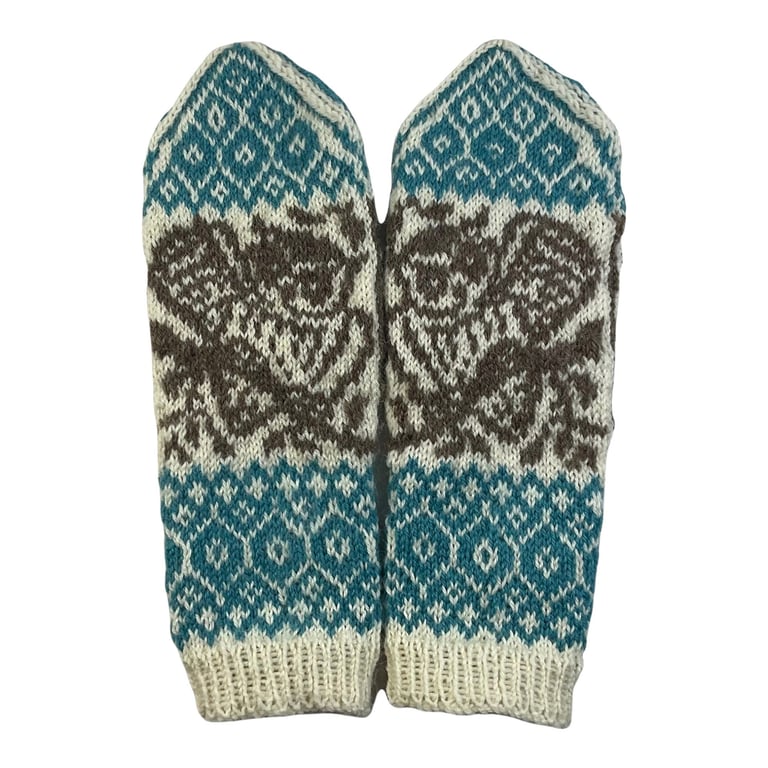 owl wool mittens, bird lover mittens, hand knitted mittens, handknit mittens,