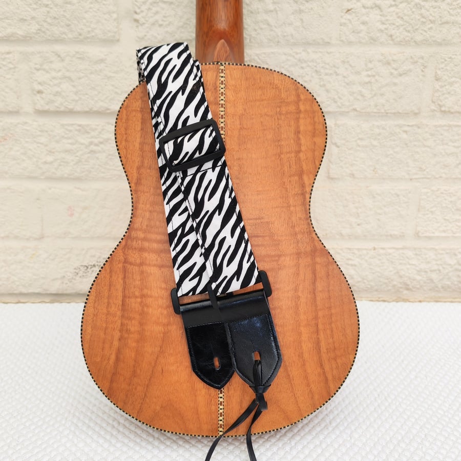  1.5 inch Wide Adjustable EXTRA LONG Zebra Print Ukulele Strap
