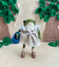  Handmade Knitted Frog in Floral Dress, Collectible Little Frog, Dot PebblesFrog - Image 2