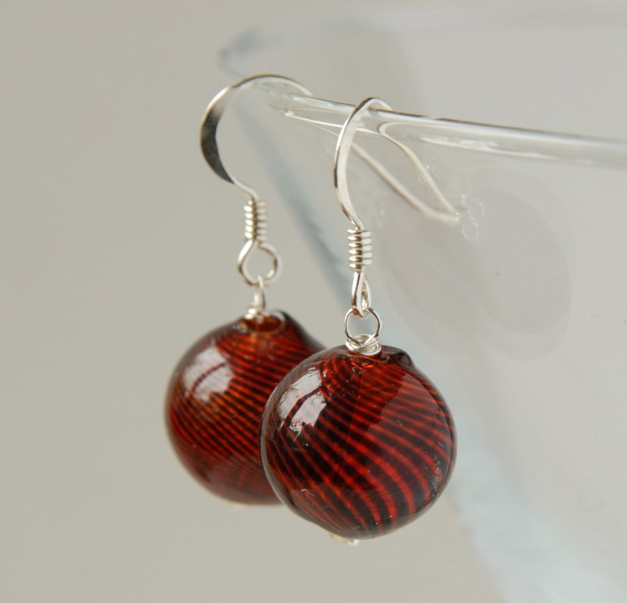 blown glass and silver earrings - red and black