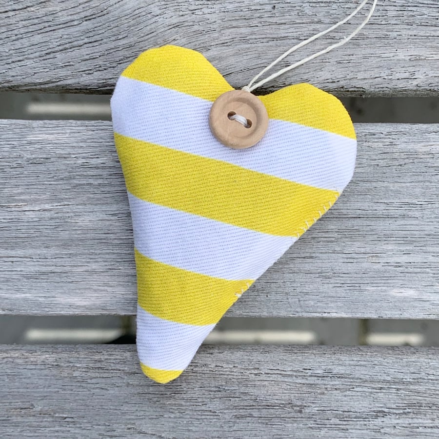 SALE- LAVENDER HEART - yellow and white stripes