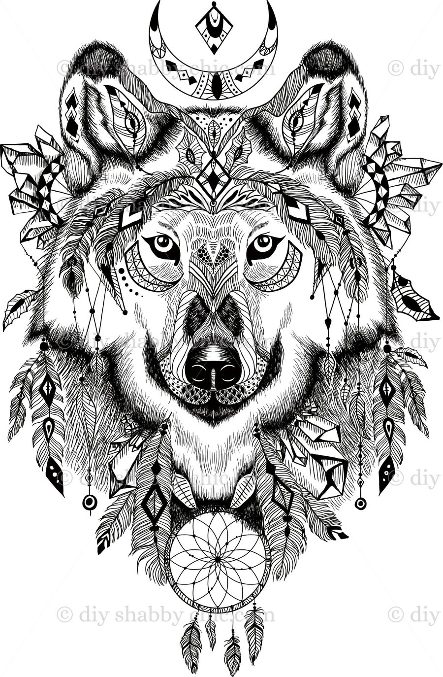Waterslide Wood Furniture Decal Vintage Image Transfer Shabby Chic Indian Wolf