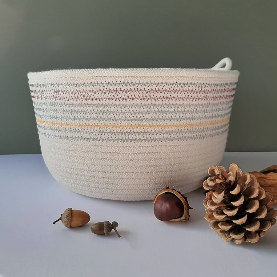 Alum Bay Coiled Rope Bowl in Shades of Grey, Red and Yellow