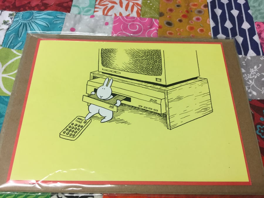 Greeting Card - Bunny and The DVD Player