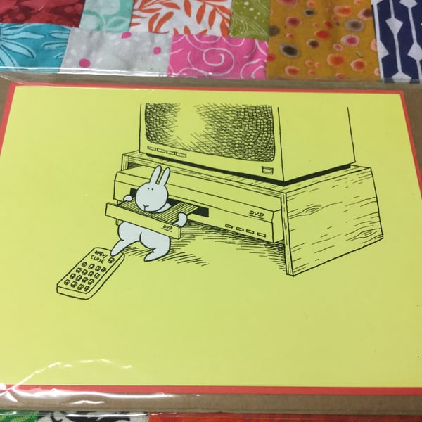 Greeting Card - Bunny and The DVD Player