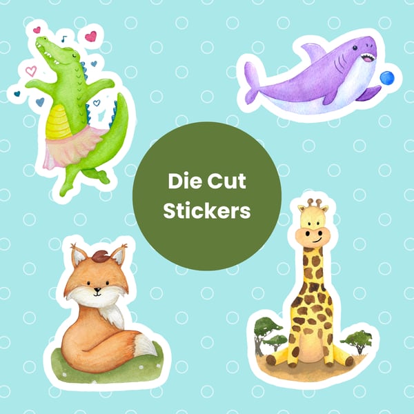 Vinyl Stickers Cute Animals - Watercolour Art, waterproof single stickers