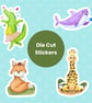 Vinyl Stickers Cute Animals - Watercolour Art, waterproof single stickers