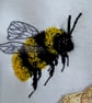 Yellow rose and bumble bee textile artwork - UNFRAMED - Image 2
