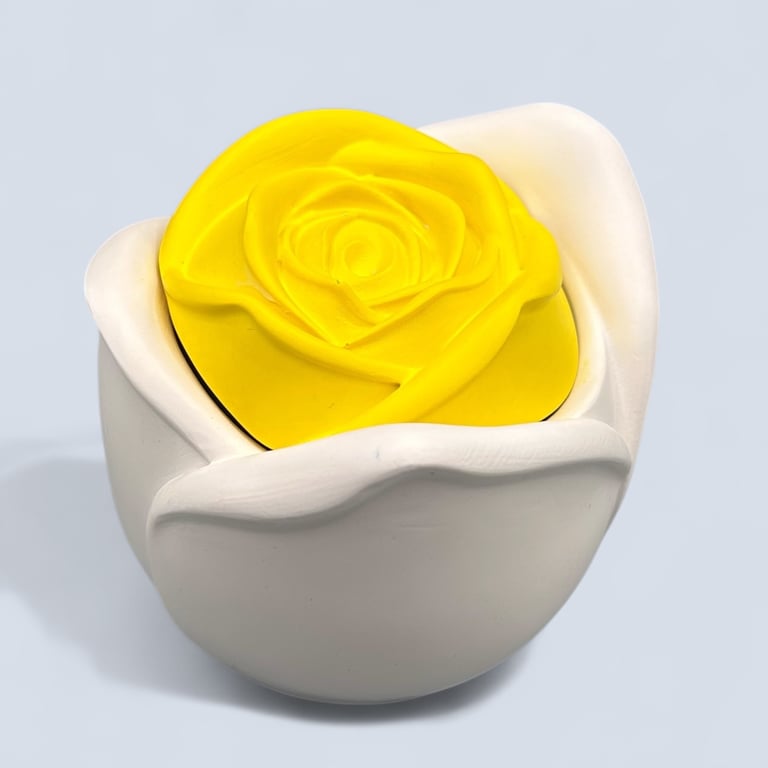 White trinket pot with yellow rose lid - handmade jewellery box or keepsake pot