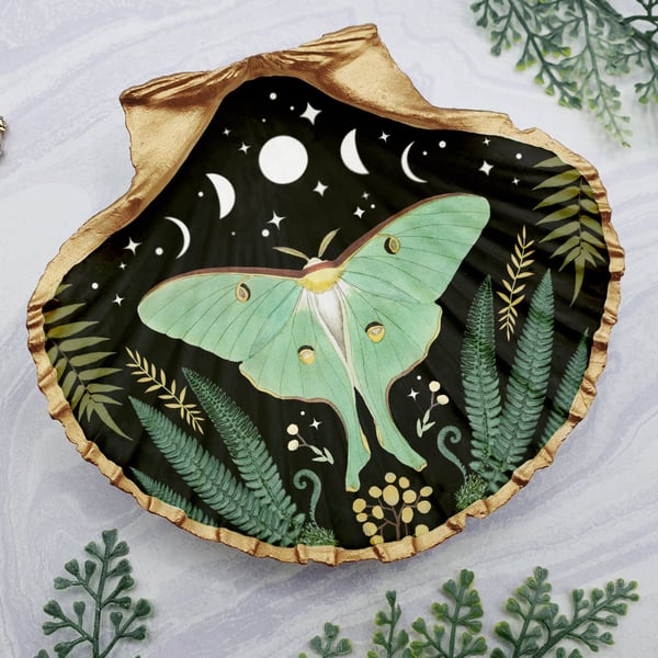 Luna Moth Trinket Dish - Cottagecore butterfly trinket - Seashell right dish