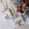 Set of 2 Painted Christmas House Hanging Decorations
