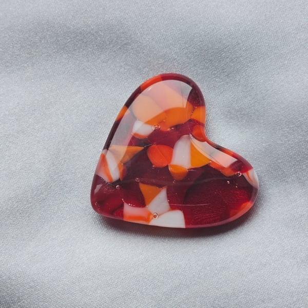 Fused Glass Pocket Heart - Deep red and coral