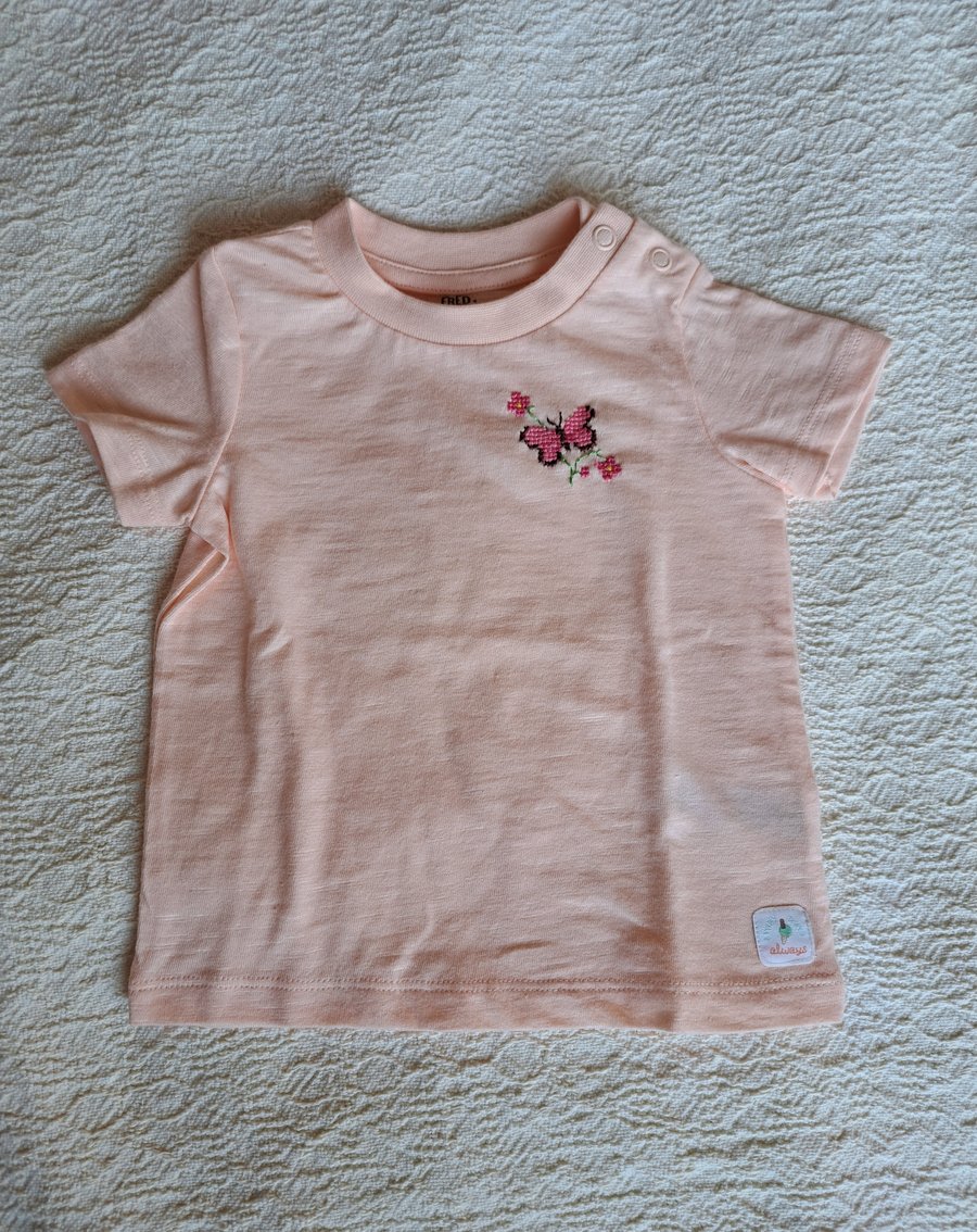 Butterfly, T-shirt,  Age 0-3 months , hand embroidered