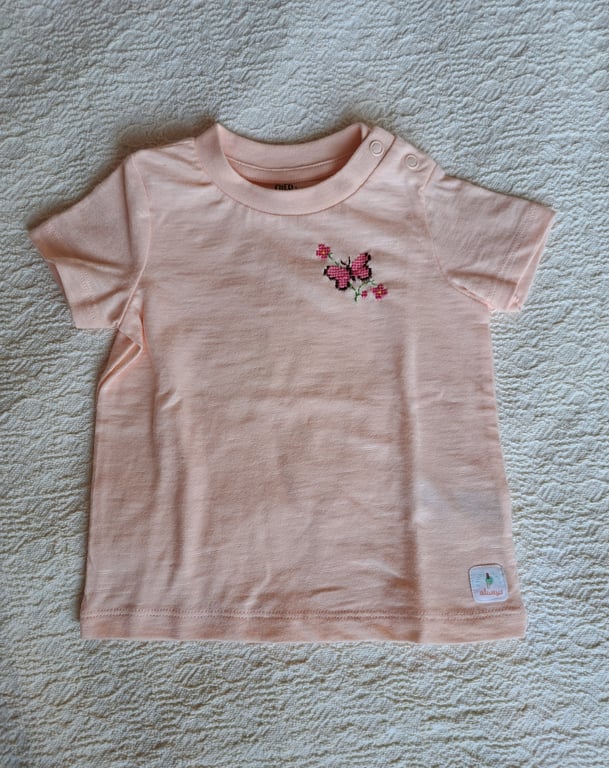 Butterfly, T-shirt,  Age 0-3 months , hand embroidered