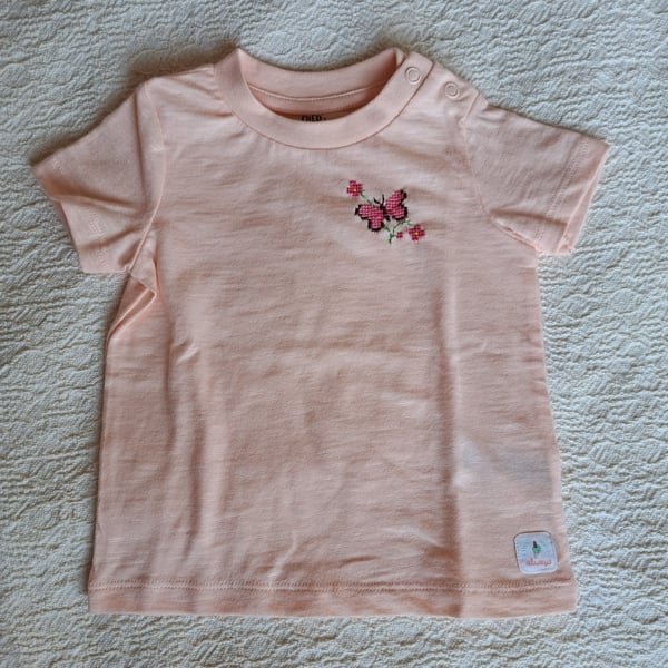 Butterfly, T-shirt,  Age 0-3 months , hand embroidered