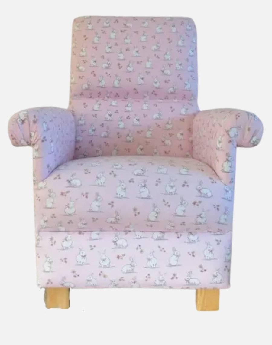 Pink Bunnies Armchair Adult Chair Woodland Rabbits Nursery Nursing Accent Small