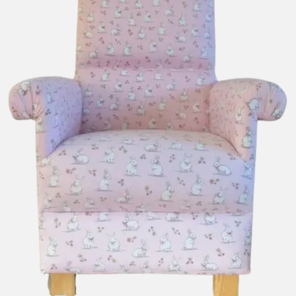Pink Bunnies Armchair Adult Chair Woodland Rabbits Nursery Nursing Accent Small