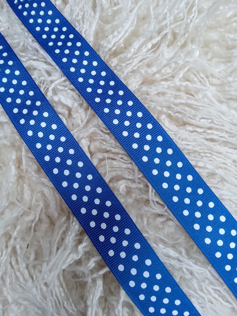 1 metre 2.5cm wide white polkadot on royal blue grosgrain ribbon