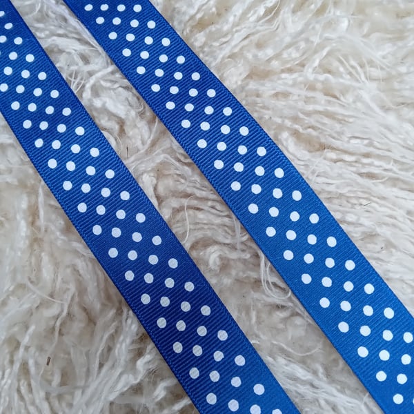 1 metre 2.5cm wide white polkadot on royal blue grosgrain ribbon