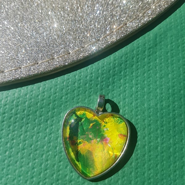 Green yellow red heart pendant