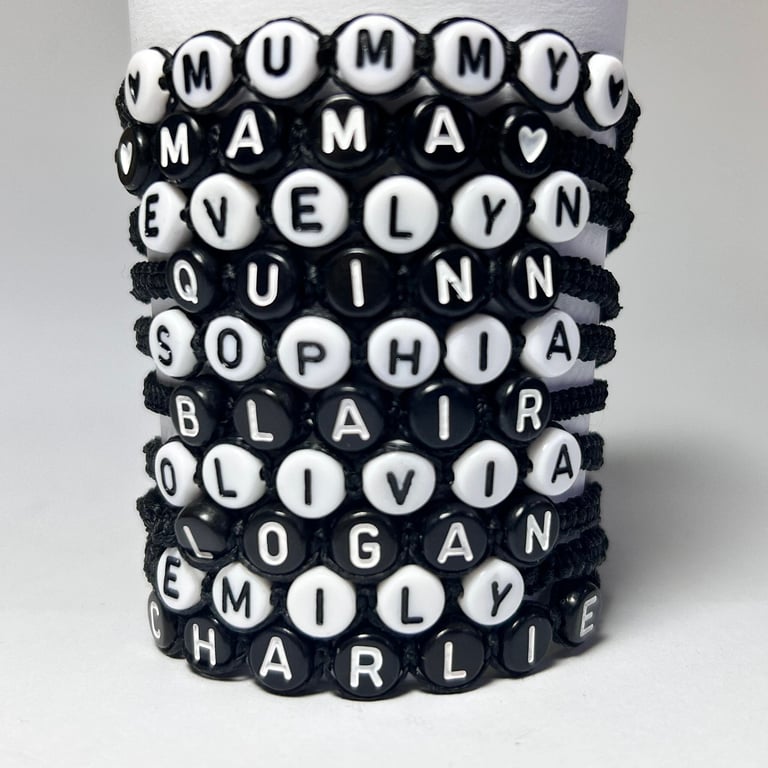 Personalized Name Bracelet with Letter Beads, Hand Woven Cotton Cord Adjustable