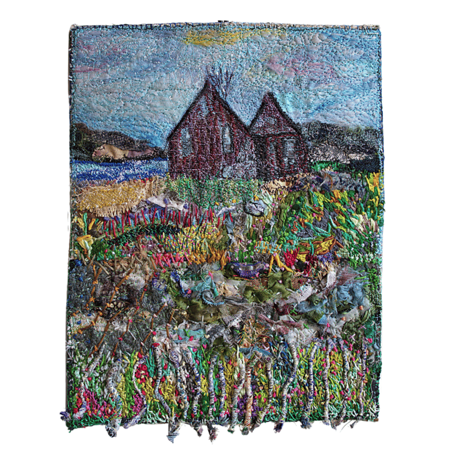 Textile Scottish landscape - old croft - eco gift - wall hanging - ready to hang