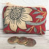 Small purse, coin purse in red William Morris Strawberry Thief fabric