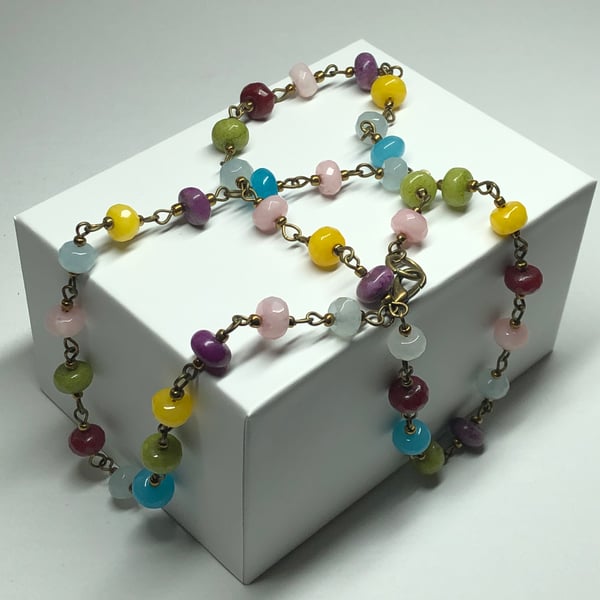 Colourful gemstone rainbow bead necklace
