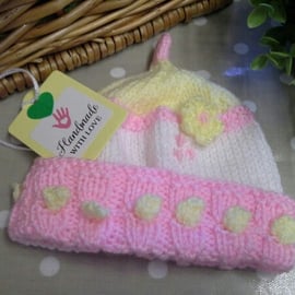 Baby Girl's Bobble & Flower Winter Hat 0-6 months size (HELP A CHARITY)