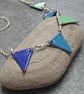 Blue and green enamel bunting flag necklace, Sterling silver and copper - Image 3