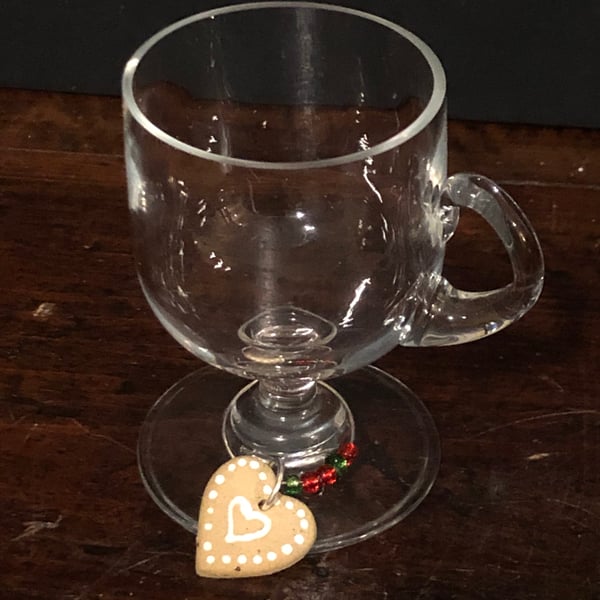 Wine glass Christmas charm - gingerbread heart