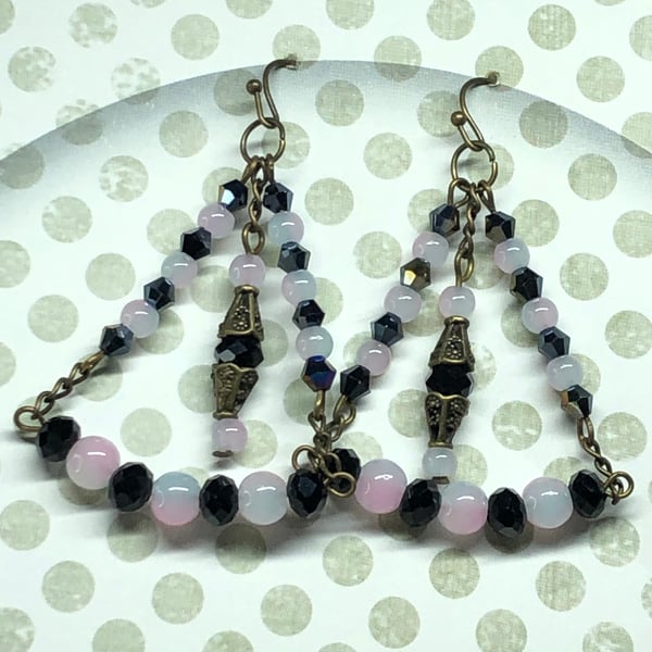 Pastel and black stripe chandelier earrings