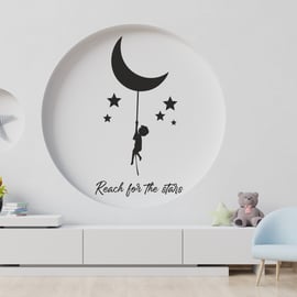 Reach for the Stars Kids Children Nursery Room Décor Vinyl Wall Sticker Decal 