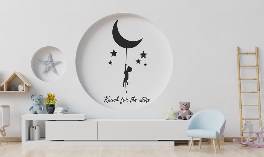 Reach for the Stars Kids Children Nursery Room Décor Vinyl Wall Sticker Decal 