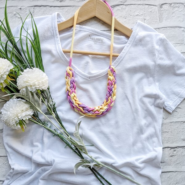Pastel Combo Woven Necklace - T Shirt Yarn