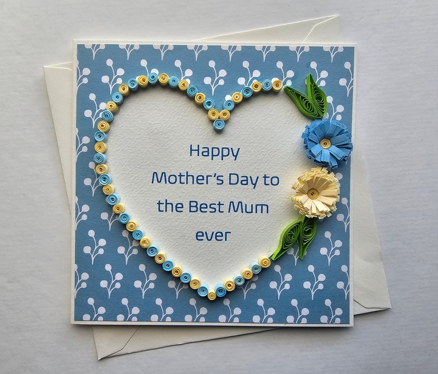 Beautiful Handmade Quilled Heart Mother's Day Card Size 5" x 5" A Card to Keep