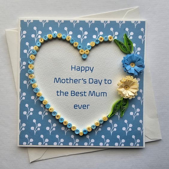 Beautiful Handmade Quilled Heart Mother's Day Card Size 5" x 5" A Card to Keep