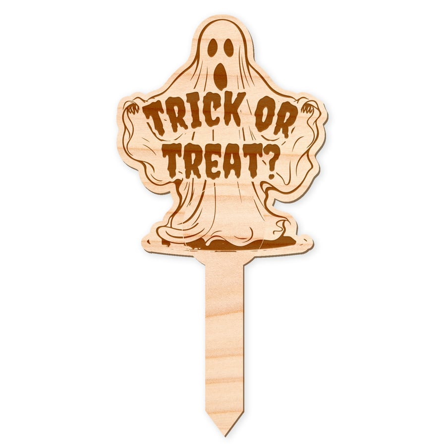 Trick Or Treat Ghost Wooden Halloween Plaque: Garden Sign, Halloween Decor