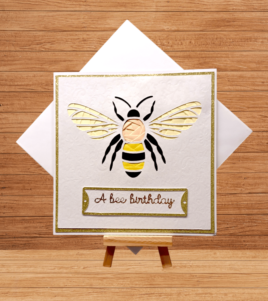 Delicate iris fold bee 'A bee birthday' card