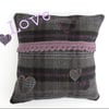 Wool cushion cover in slate grey with hearts 