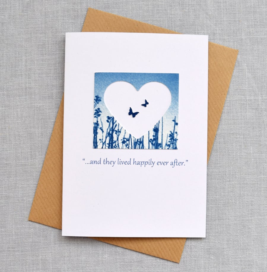 Wedding Card "...and they lived happily ever after." Butterfly Meadow Cyanotype