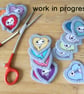 freehand embroidered chicken skull heart textile brooch purple - Image 9