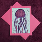 Jellyfish handmade watercolour blank card with pink envelope